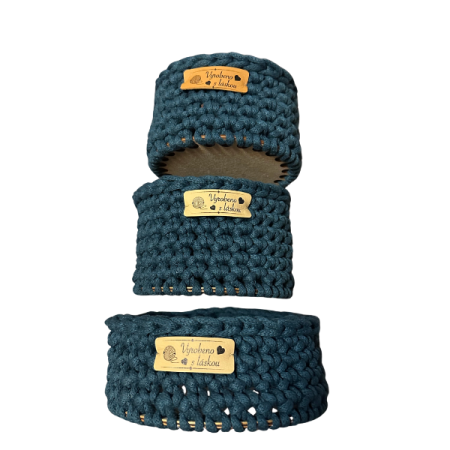 Háčkované kulaté košíky - souprava 3 ks